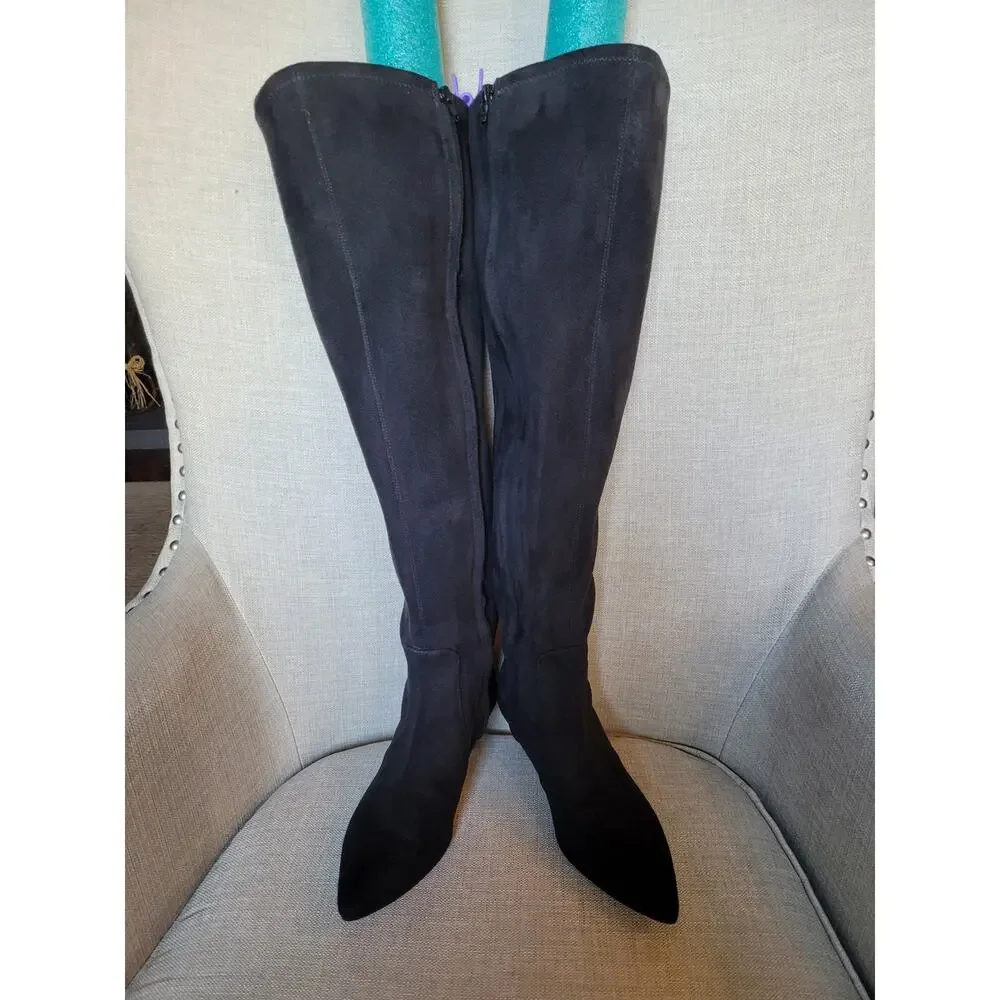 Michael Kors Black Suede Over-the-Knee Kitten Heel Boots Size 7.5M